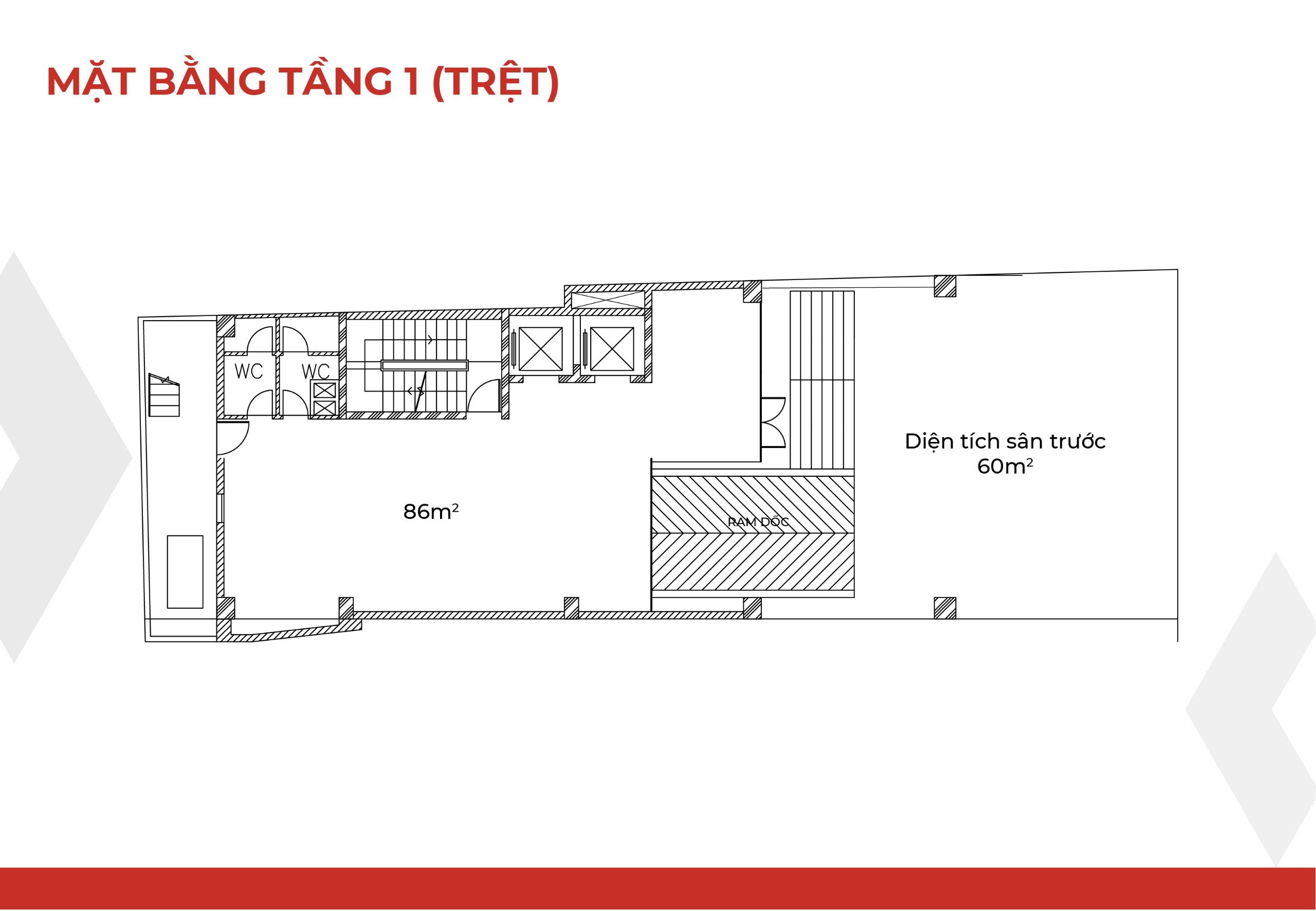 Mặt bằng tầng 1(G) tòa nhà văn phòng VNO 129